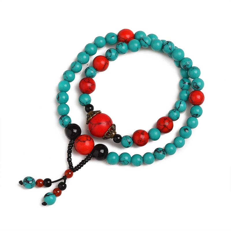 Braccialetto di protezione con perline di turchese rosso e onice nero Buddha Stones