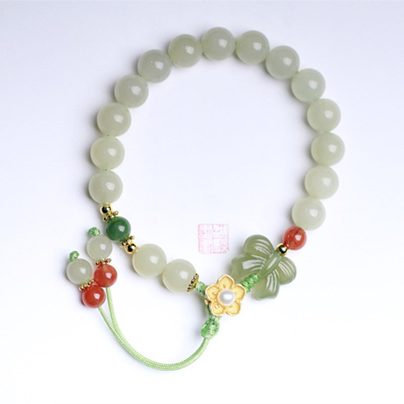 Bracciale Buddha Stones 925 Sterling Silver Jade Luck Flower Butterfly - image 8
