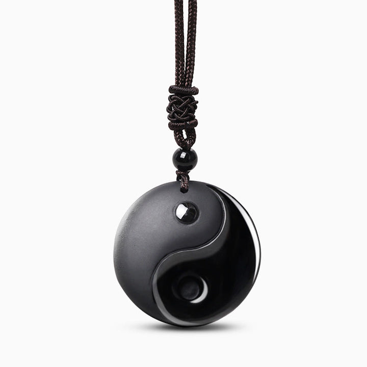 Buddha Stones Ossidiana nera Taoismo Cinque montagne sacre Mantra a nove caratteri Intagliato Purificazione Yin Yang Collana pendente - image 2