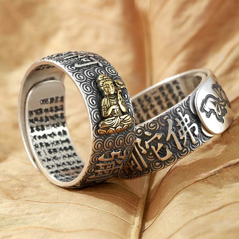 Buddha Stones Zodiaco cinese Buddha natale Ricchezza Fortuna Anello regolabile