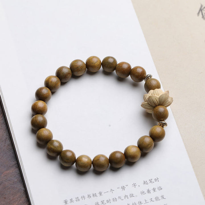 Braccialetto rilassante Buddha Stones Sandalo verde Bosso Loto
