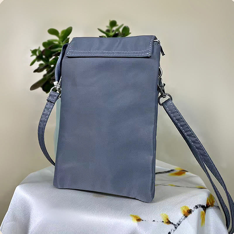 Borsa a tracolla con fiori di loto ricamati a mano, impermeabile , Buddha Stones , borsa per cellulare