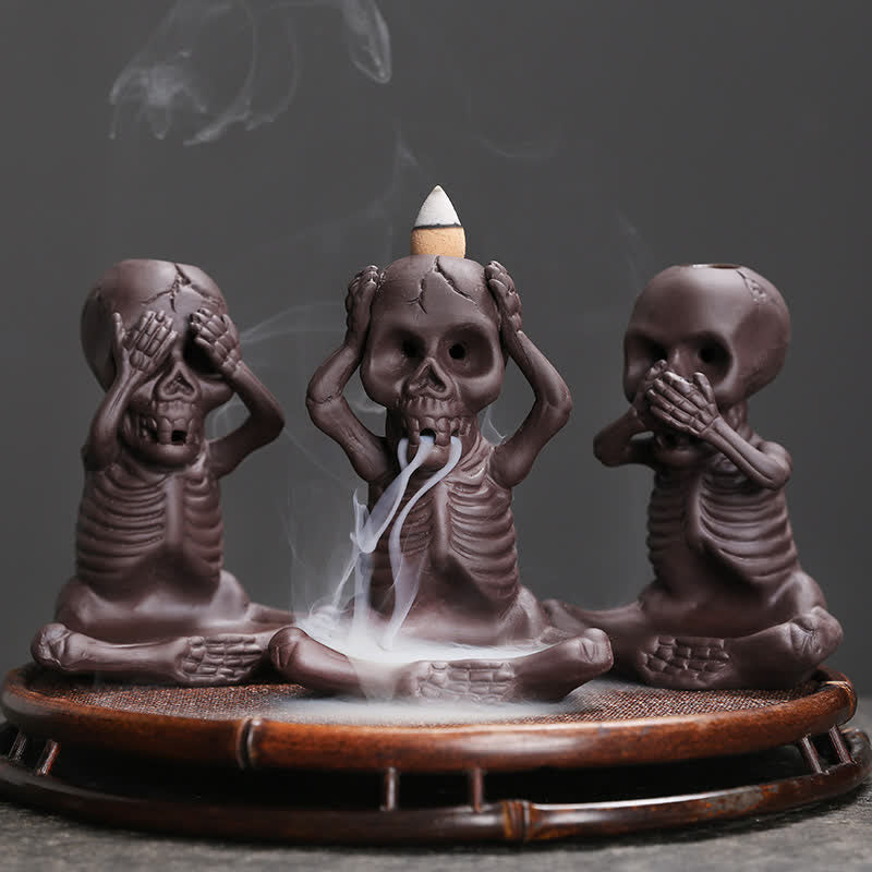 Buddha Stones Piccolo teschio Fantasma Argilla viola Fontana di fumo a riflusso Bruciatore di incenso della pace Decorazione