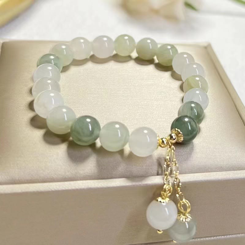 Braccialetto con ciondolo a forma di perlina di fortuna con abbondanza di giada sfumata naturale Buddha Stones