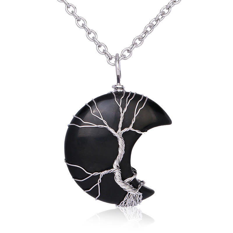 Buddha Stones Quarzo Naturale Cristallo Luna Albero della Vita Collana Energia Guarigione Pendente - Onice nero - image 19