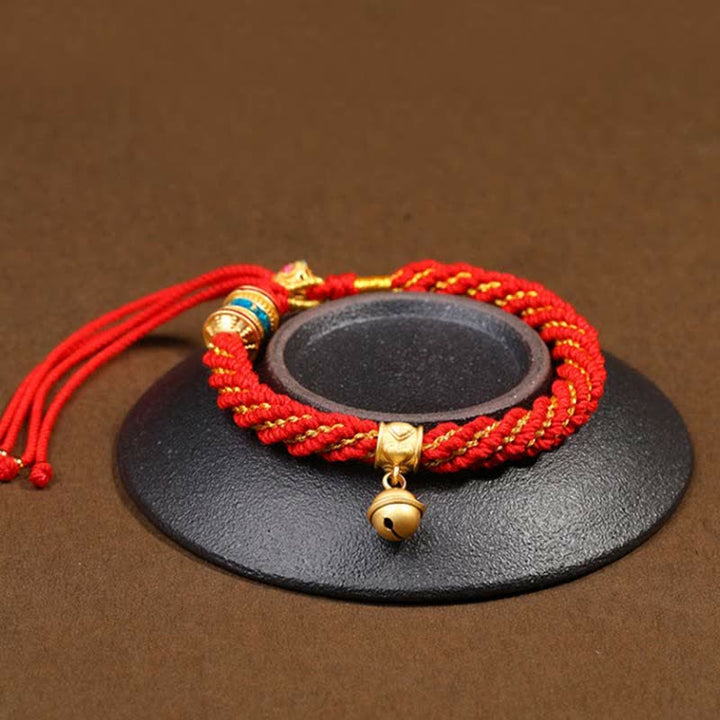 Braccialetto con ciondolo a forma di campana della ruota di preghiera tibetana, fatto a mano, con protezione dalla fortuna, Thangka