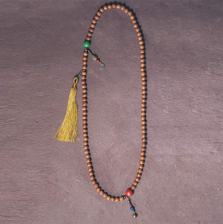 Buddha Stones 108 Mala Beads Bodhi Seed Saggezza Pace Nappa Bracciale