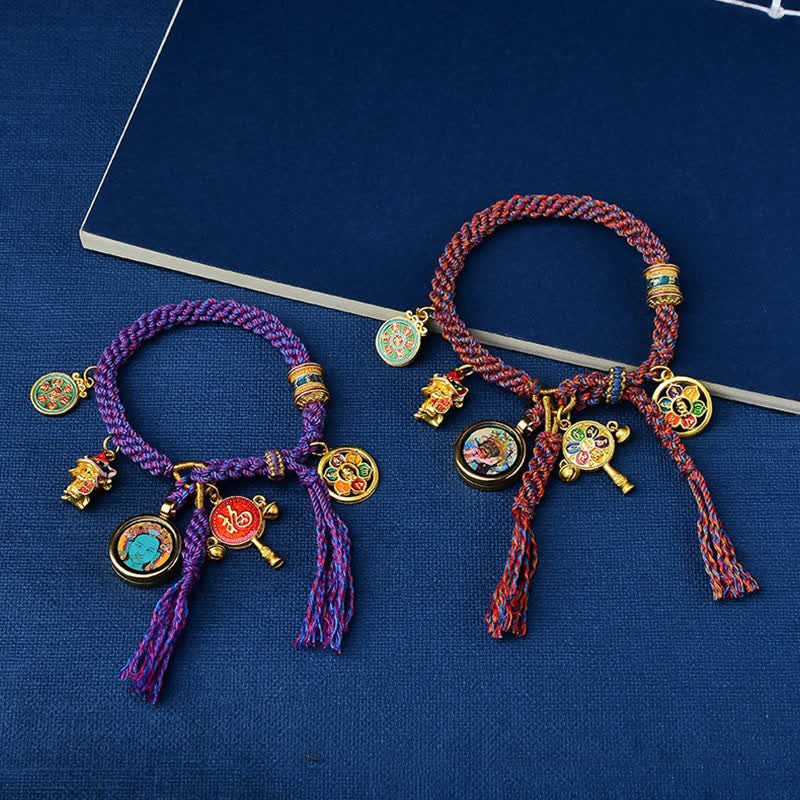 Braccialetto con treccia di corda della fortuna Thangka della dea della ricchezza Tara verde tibetana Zakiram - image 1