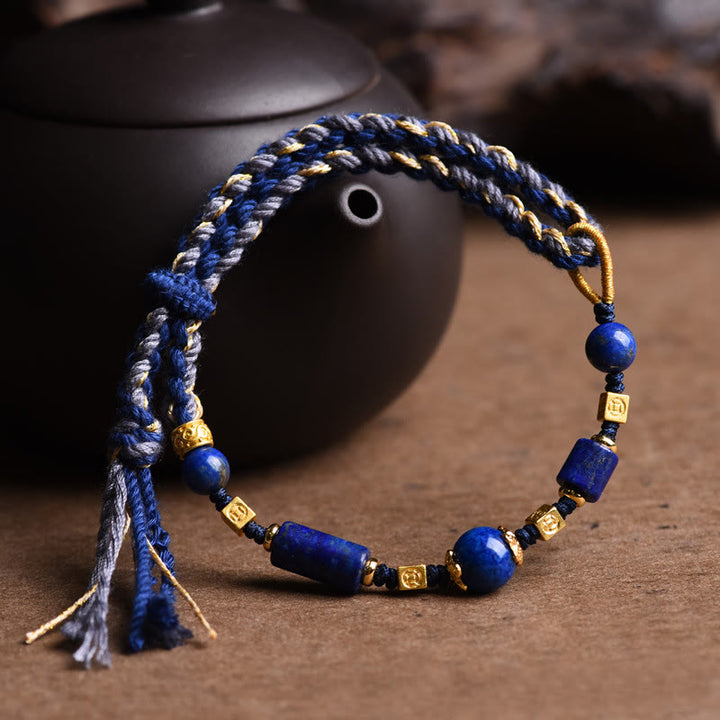 Braccialetto di corda positiva con perline di lapislazzuli e lazurite naturale fatto a mano Buddha Stones - image 1