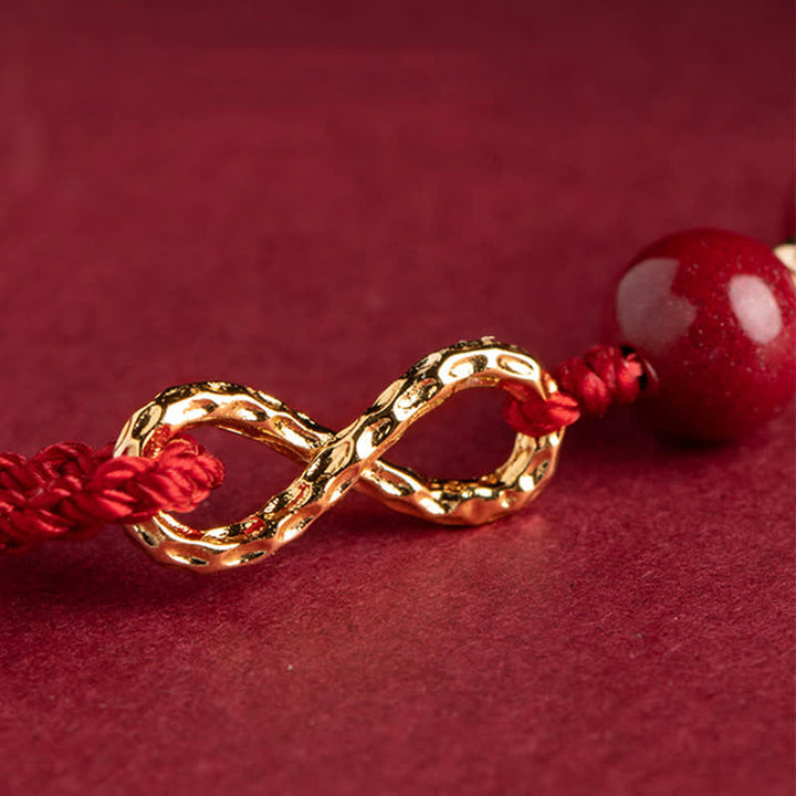 Buddha Stones Cinnabar Benedizione Rosso String 14K Oro Simbolo Infinito Bracciale Cavigliera