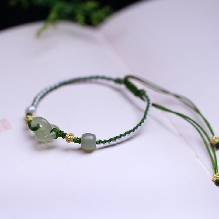 Bracciale intrecciato con fibbia a doppia pace in argento sterling 925 e giada di Hetian , Buddha Stones