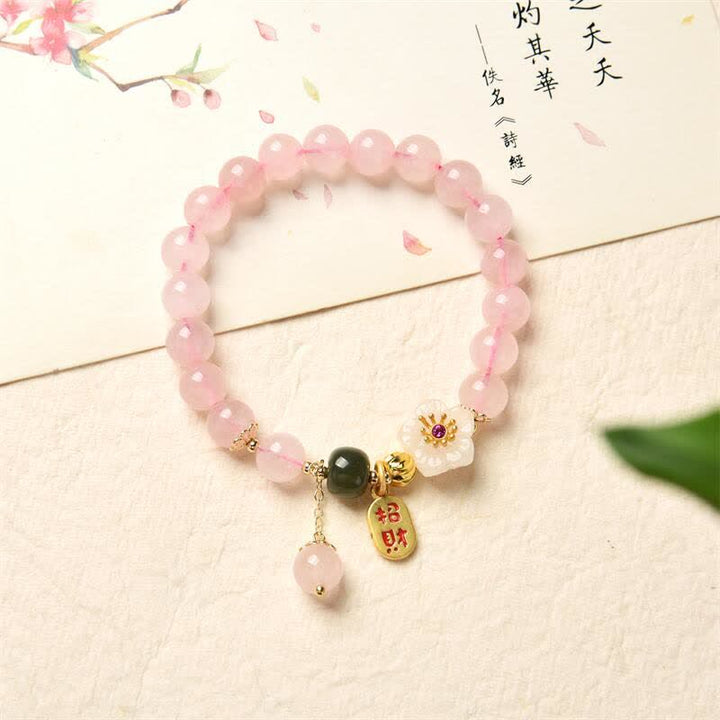 Braccialetto Buddha Stones Natural Pink Crystal Jade Flower Warm Love