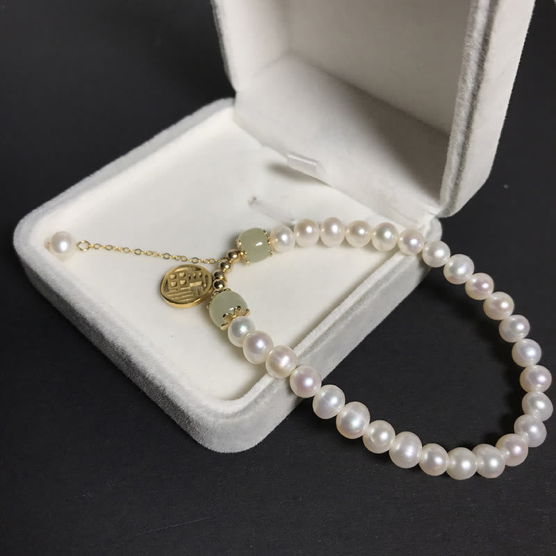Braccialetto di perle di saggezza e felicità in giada Hetian di perle naturali