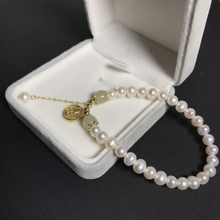 Braccialetto di perle di saggezza e felicità in giada Hetian di perle naturali