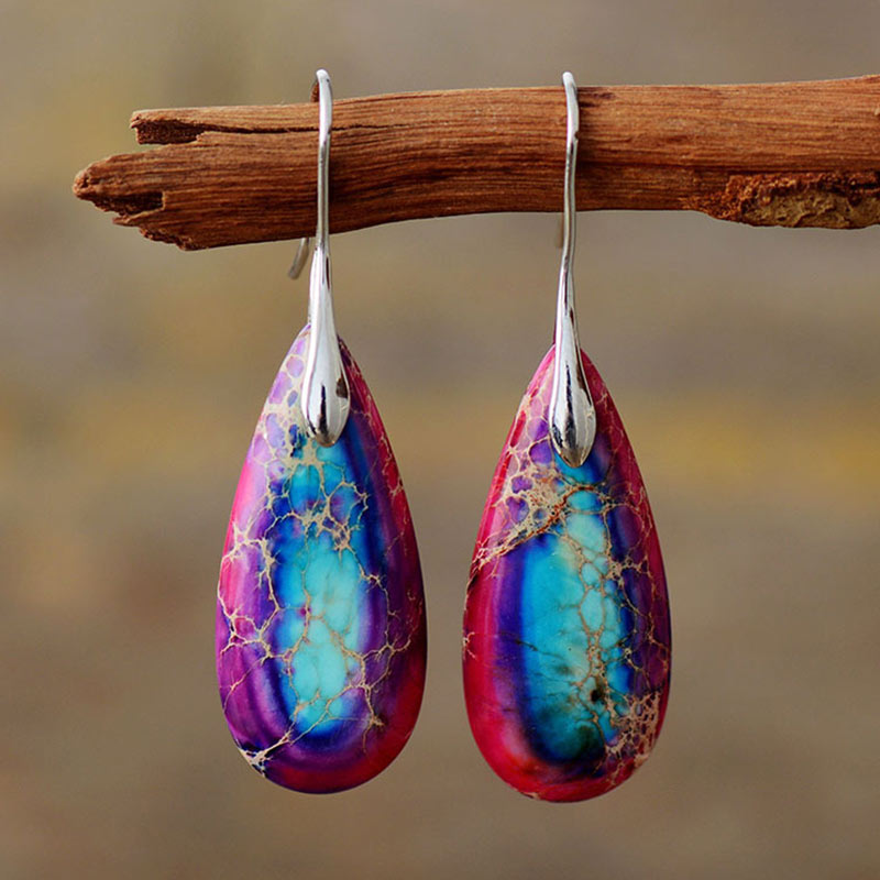 Orecchini di felicità in cristallo di pietra dell'imperatore Buddha Stones - Pietra dell'imperatore viola 5,5*1,6 cm - image 4