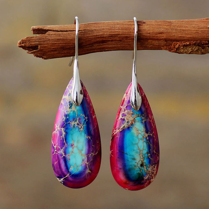 Orecchini di felicità in cristallo di pietra dell'imperatore Buddha Stones - Pietra dell'imperatore viola 5,5*1,6 cm - image 4