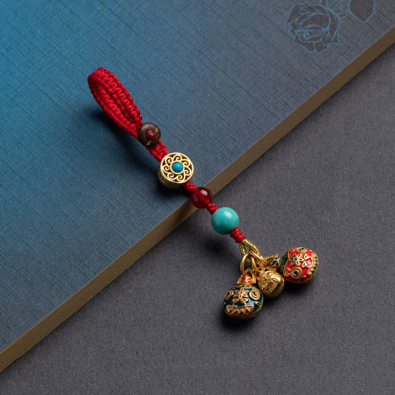 Buddha Stones Oro Ingoiare Bestia Famiglia Fortuna Portachiavi Auto Telefono Appeso Decorazione