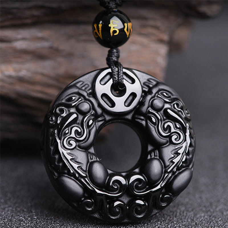 Collana con ciondolo di ricchezza in ossidiana Pixiu Buddha Stones - Ossidiana - image 1
