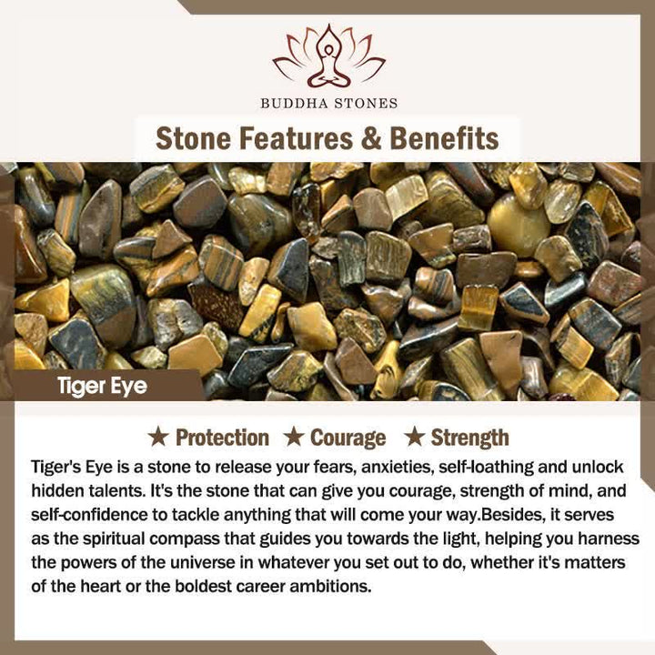 Braccialetto di protezione e coraggio con perline di pietra occhio di tigre e pietre Buddha Stones