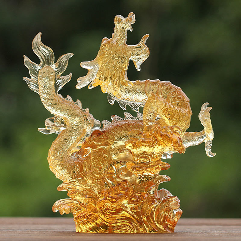 Buddha Stones fatte a mano Zodiaco cinese Drago giallo Liuli Cristallo Pezzo d'arte Fortuna Protezione Decorazione per casa e ufficio