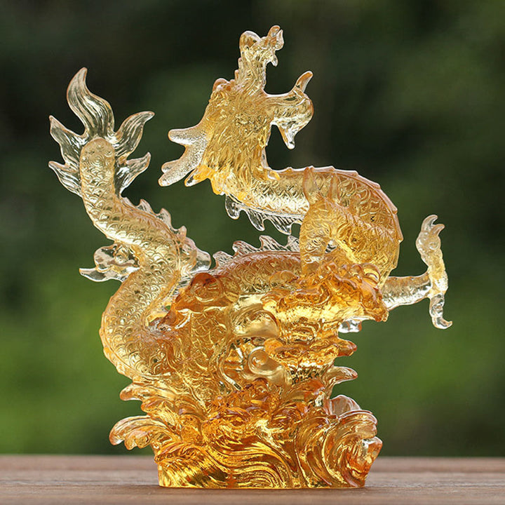 Buddha Stones fatte a mano Zodiaco cinese Drago giallo Liuli Cristallo Pezzo d'arte Fortuna Protezione Decorazione per casa e ufficio