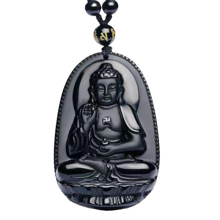 Buddha Stones Zodiaco Cinese Ossidiana Buddha Amuleto Protezione Ciondolo Collana - image 9