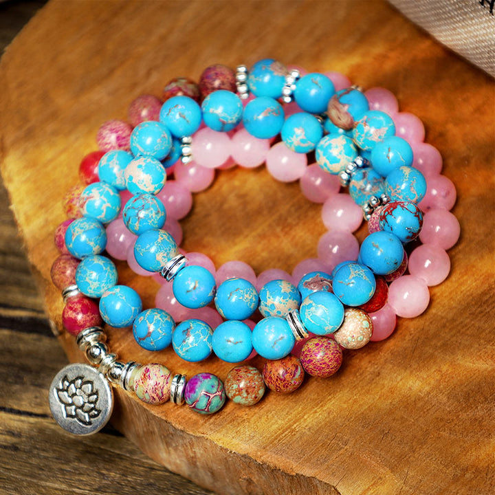 Buddha Stones Tibetano Viola Miano Perline Vere Armonia Loto Mala