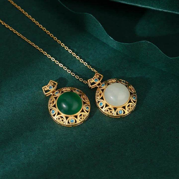 Collana con ciondolo in argento sterling 925, calcedonio verde, giada bianca Hetian Strength