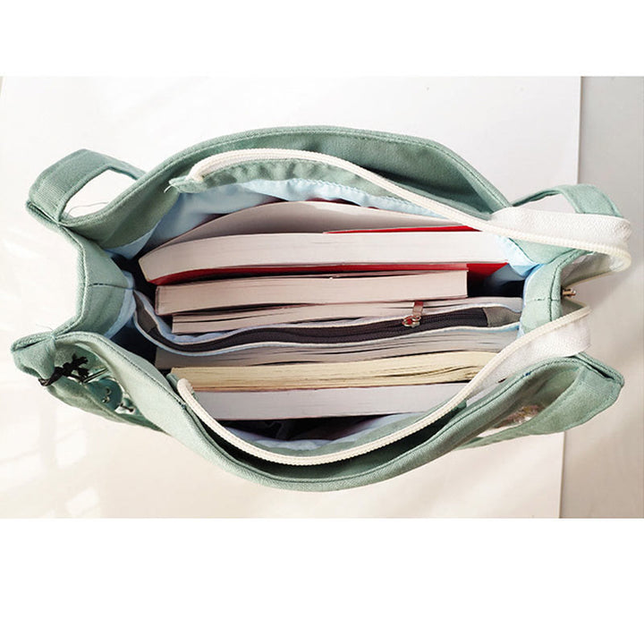Buddha Stones Flower Crane Plum Blossom Ricamo Tela Grande Capacità Borsa a Tracolla Tote Bag