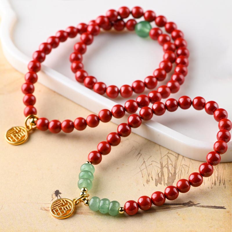Buddha Stones Tibetano Cinabro Verde Aventurina Braccialetto Fortuna Collana