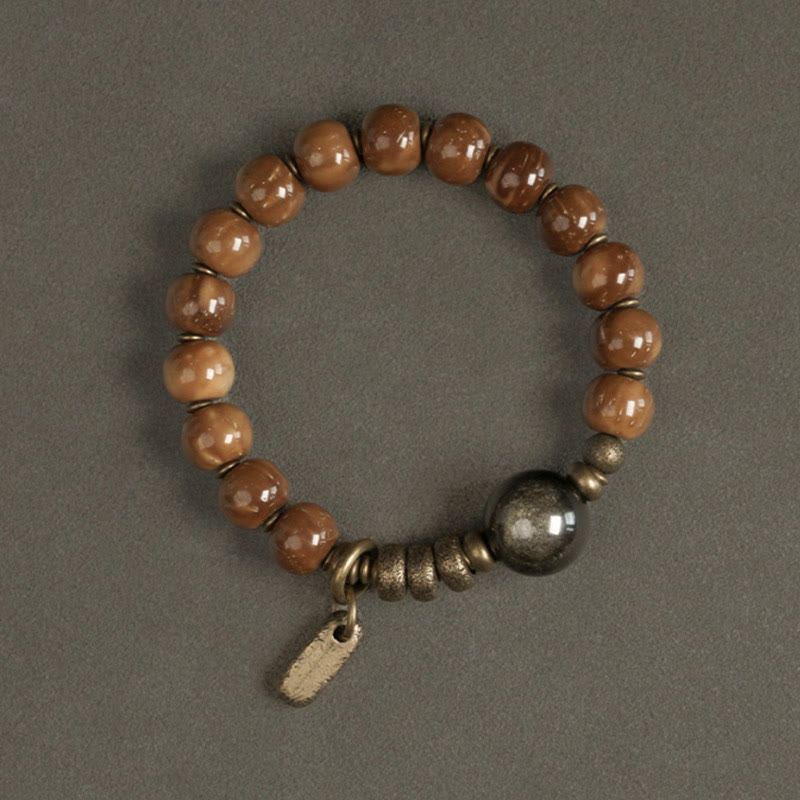 Braccialetto Buddha Stones Kuka Seed Tiger Eye Oro Lucentezza Ossidiana Rame Ricchezza Fortuna