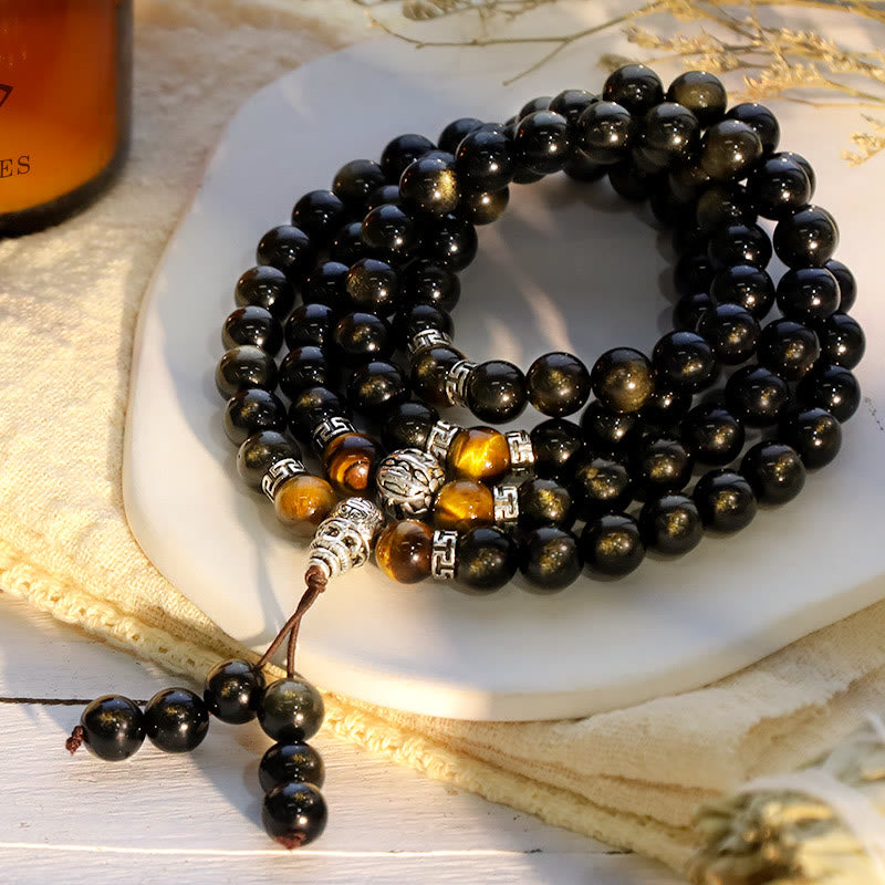 Collana con braccialetto energetico in ossidiana dorata