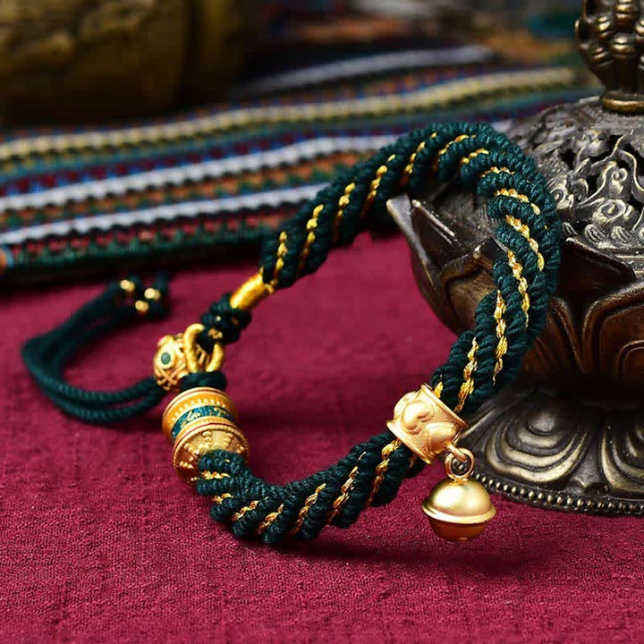 Braccialetto con ciondolo a forma di campana della ruota di preghiera tibetana, fatto a mano, con protezione dalla fortuna, Thangka