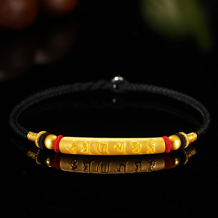 Buddha Stones Tibetano 999 Oro Om Mani Padme Hum Braccialetto di coppia intrecciato a mano con nodo della pace a otto fili e fortuna