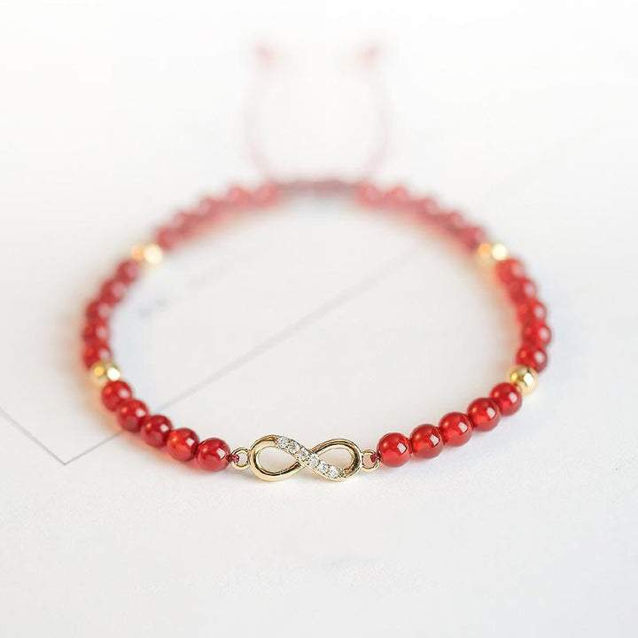 Braccialetto con corda di sicurezza a forma di stella con quadrifoglio a quattro foglie e nodo infinito in agata rossa naturale