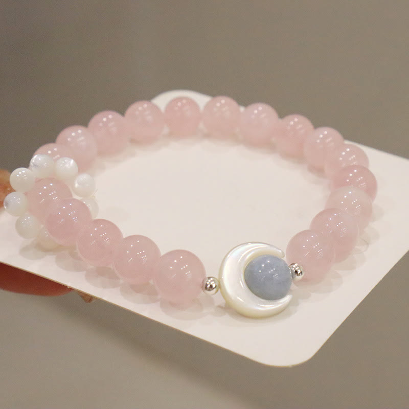 Braccialetto di Buddha Stones in argento sterling 925 con ametista naturale, acquamarina, cristallo rosa, occhio di gatto, guarigione, luna crescente