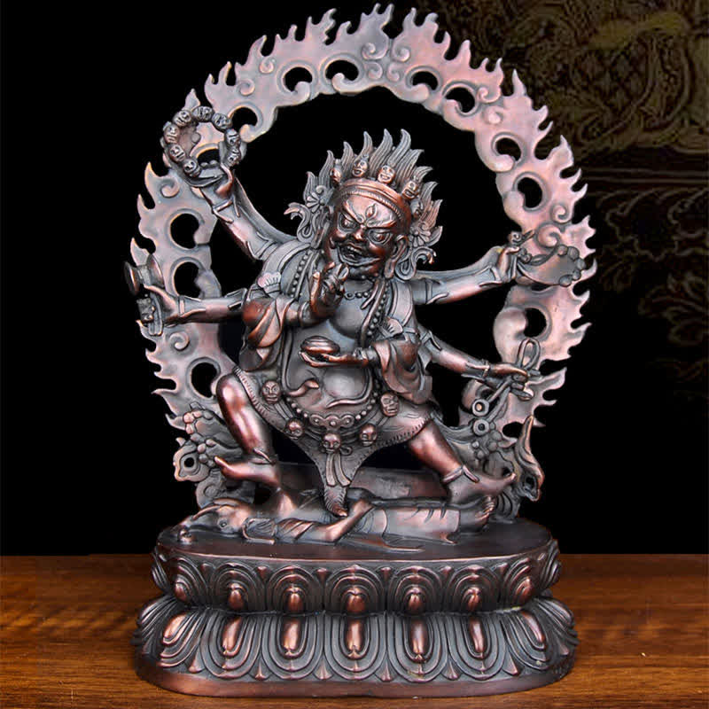 Tibet Mahakala Bodhisattva Figurina Compassione Statua in Rame Decorazione