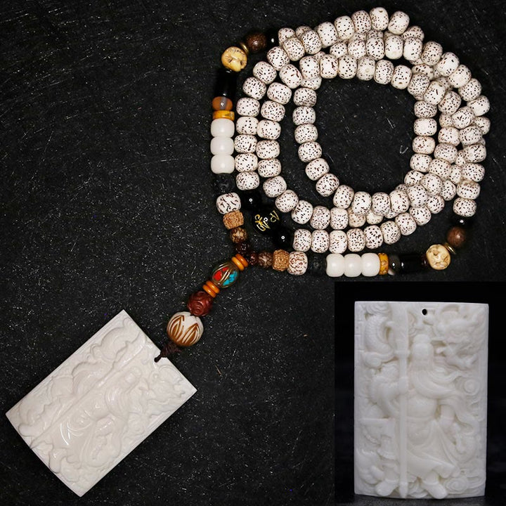 Buddha Stones 108 Perle di Mala Semi di Bodhi Osso di Yak Avalokitesvara Fortunato Pixiu Guan Gong Buddha Demone Pace Bracciale con nappa