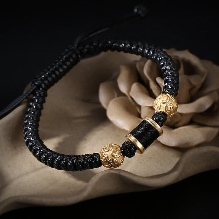 Braccialetto in corda intrecciata con perline di rame in argento sterling 999 Buddha Stones