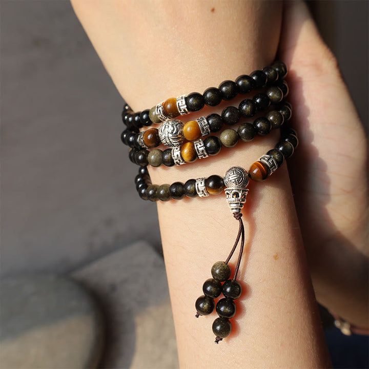 Collana con braccialetto energetico in ossidiana dorata