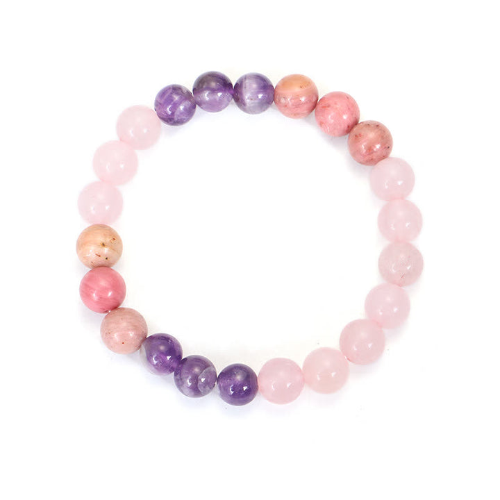 Buddha Stones 108 Mala Beads Ametista Quarzo Rosa Braccialetto con Nappa di Guarigione Spirituale