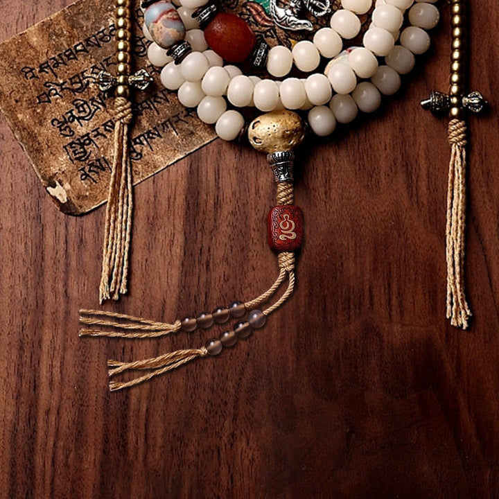 Buddha Stones Tibet 108 perle Mala Bodhi Seme Bagua Vajra Dzi Perline Bracciale Ricchezza Agata Grigia