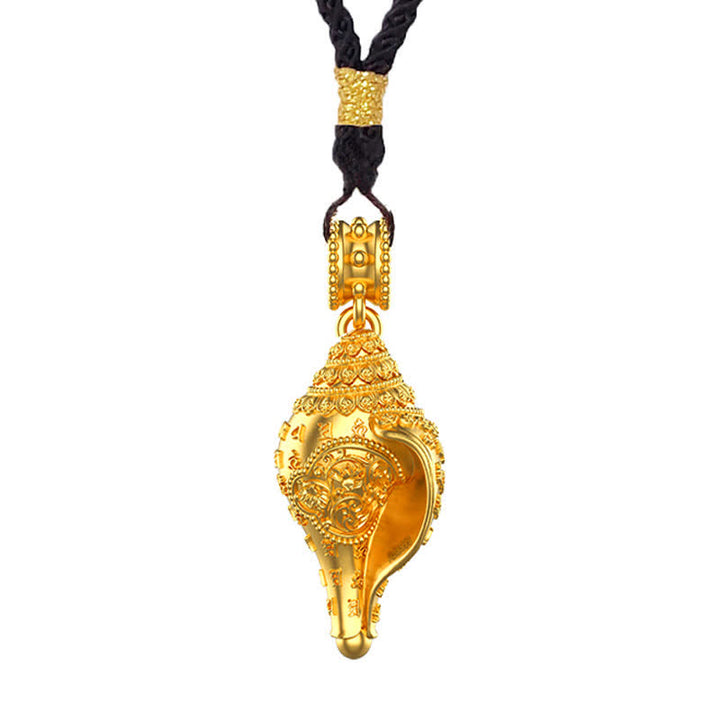 Collana con ciondolo portafortuna in conchiglia Shankha in argento sterling 999