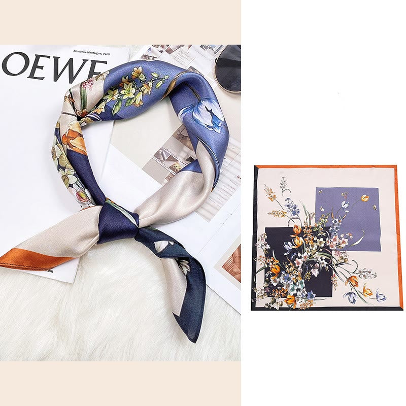 Sciarpa per capelli al collo in seta di gelso al 100%, motivo: Buddha Stones , scena pastorale, mongolfiera, fiori primaverili - Fiori colorati - image 29