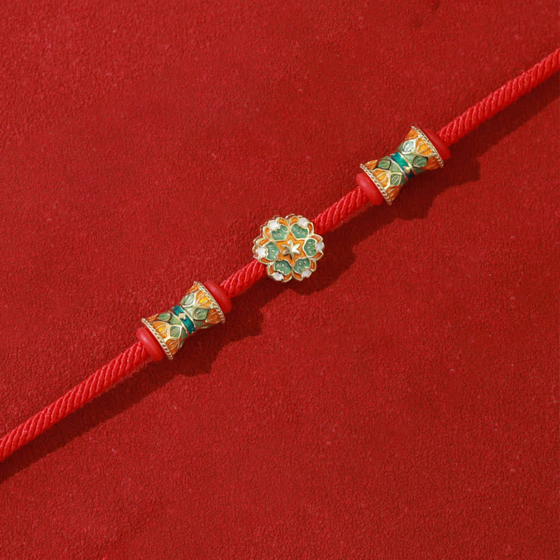 Buddha Stones Dunhuang 925 Sterling Silver Lotus Drum Nuovo inizio Braccialetto in corda rossa