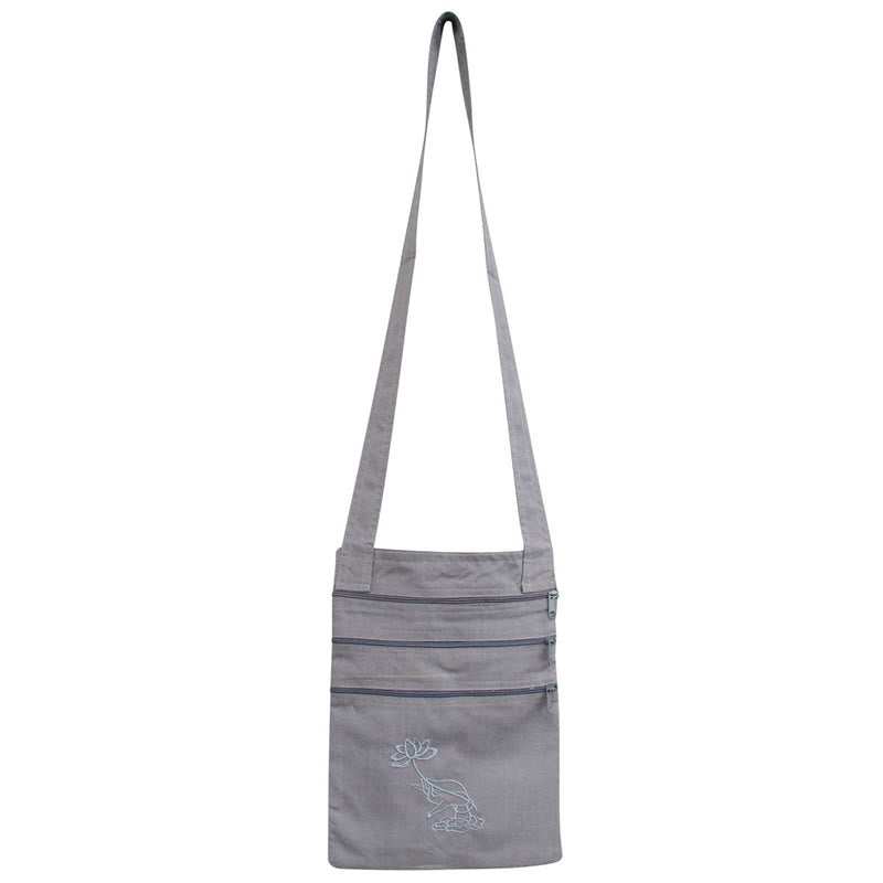 Borsa a tracolla in cotone ricamato con motivo a loto, pratica spirituale della mente - Borsa per la pratica spirituale con fiore di loto grigio - image 7