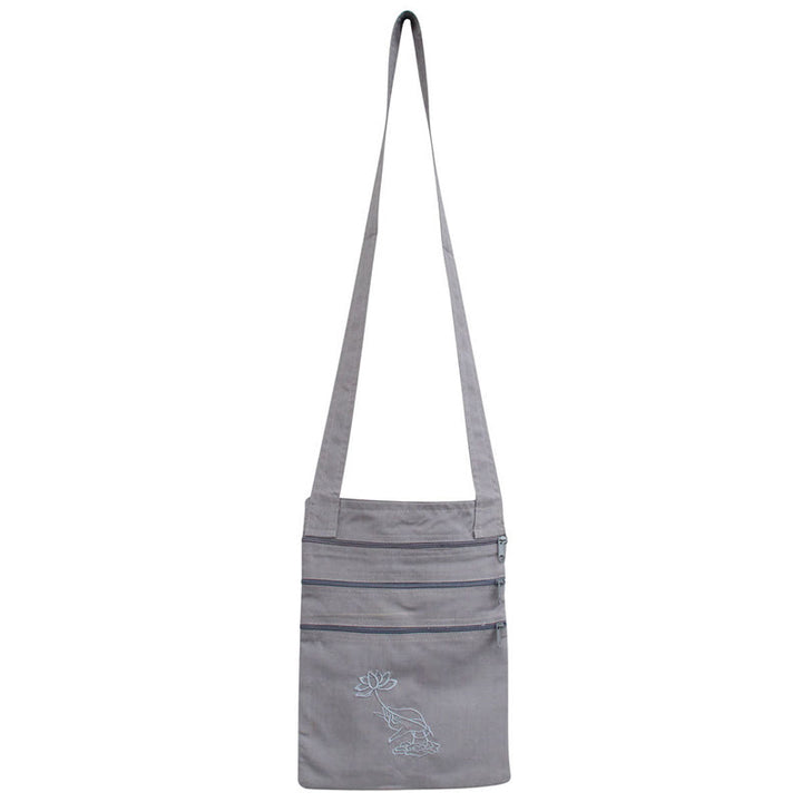 Borsa a tracolla in cotone ricamato con motivo a loto, pratica spirituale della mente - Borsa per la pratica spirituale con fiore di loto grigio - image 7
