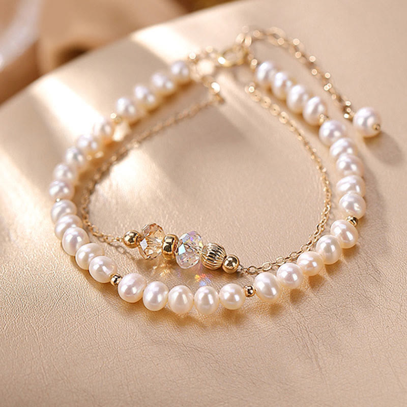 Bracciale Buddha Stones in argento sterling 925 placcato oro 14k con perle naturali e cristalli curativi a doppio strato - image 7