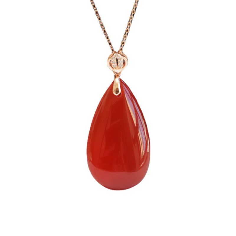 Collana con ciondolo in argento sterling 925 con goccia d'acqua e agata rossa Confidence