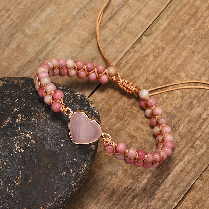 Braccialetto naturale di guarigione del cuore dell'amore in rodonite